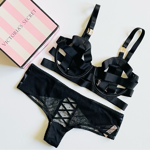 34D MEDIUM Victoria’s Secret black bra set - Picture 1 of 7